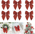 AIMUDI Red Glitter Wired Ribbon Bows with Twist Tie 5.5" Premade Metallic Christmas Bows for Gift Wrapping, Wreath, Garland, Holiday Crafts Party Home Outdoor Christmas Tree Decorations, 12 PCs