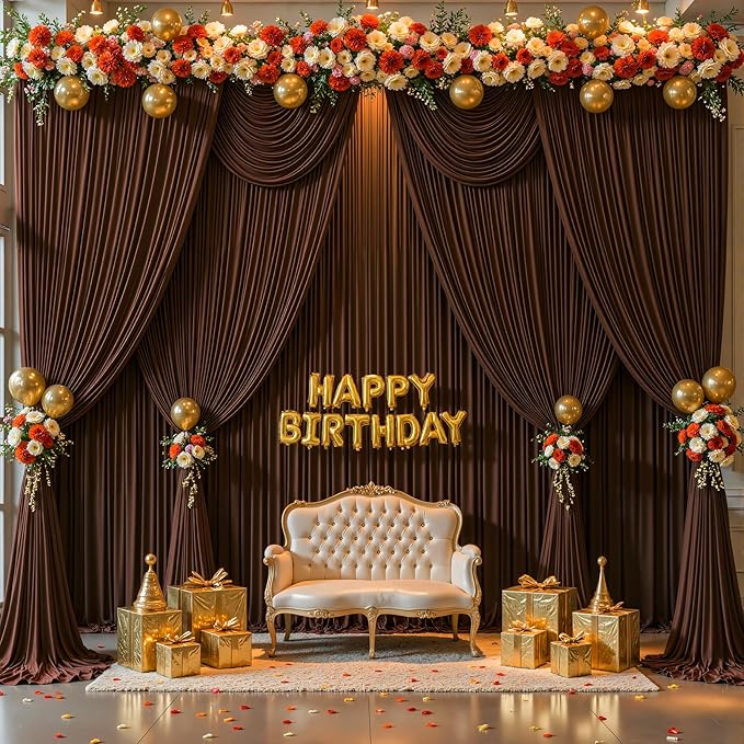 Dark Brown Backdrop Curtains-Wrinkle-Free Polyester Photography Drapes Party Curtain Background for Baby Shower Wedding Decorations- 24 X10FT