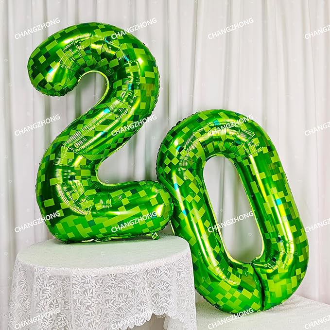 40 inch giant Green pixel miner game number 2 balloon Large mining theme foil balloon 0-9 Suitable for pixel game parties children's birthdays party anniversary celebrations baby shower decoration