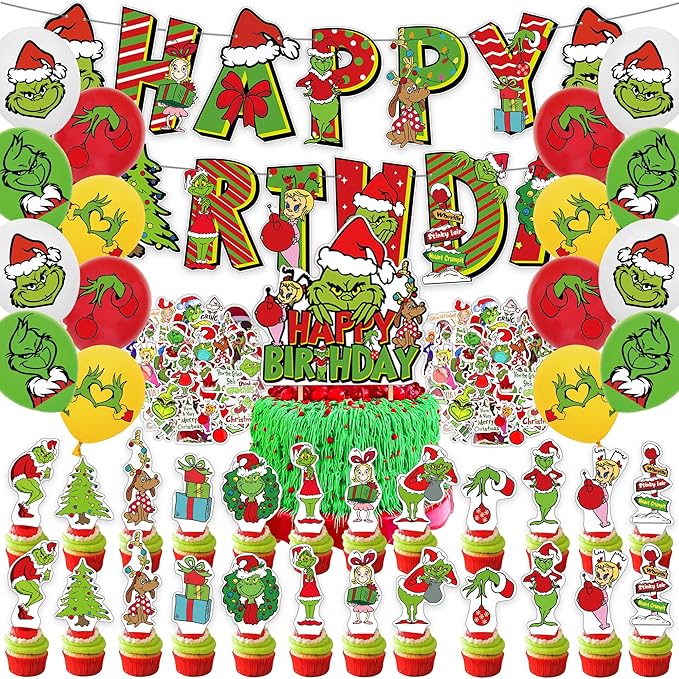 208Pcs Green Monster Christmas party decoration,holiday decorations for families, schools and offices, Monster birthday party decorations. (green)
