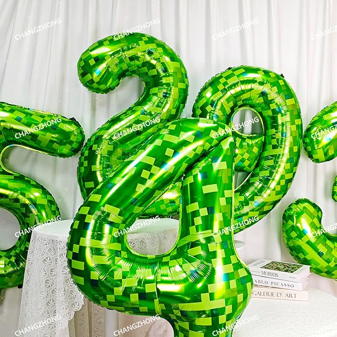 40 inch giant Green pixel miner game number 5 balloon Large mining theme foil balloon 0-9 Suitable for pixel game parties children's birthdays party anniversary celebrations baby shower decoration