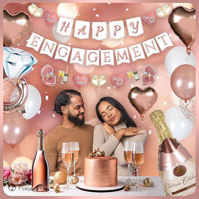 Pirese Rose Gold Happy Engagement Banner, Just Engaged Banner, Happy Engagement Party Decorations Sign | Just Engaged Decorations | Almost Married Decorations | Congratulations Wedding Decorations