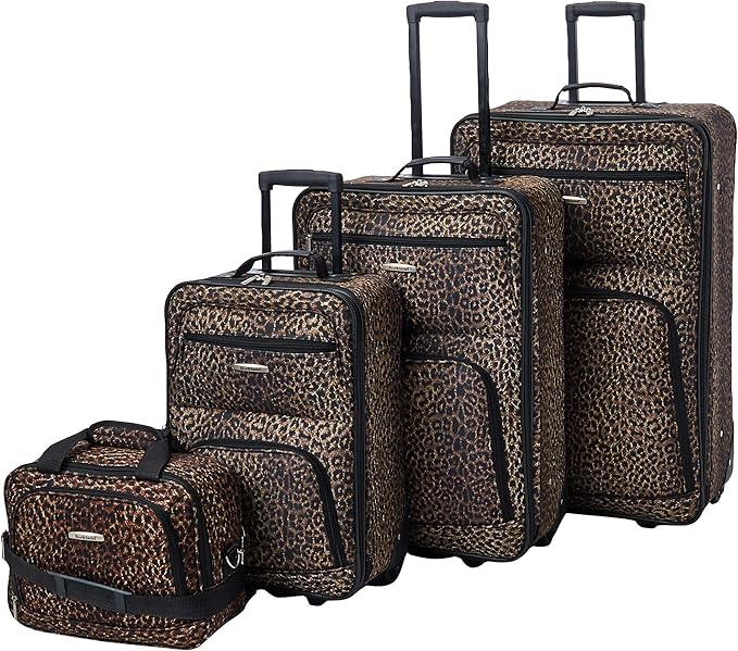 Rockland Fashion Softside 4 Piece Luggage Set, Expandable, (14" Tote/19"/24"/28"), Leopard