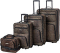 Rockland Fashion Softside 4 Piece Luggage Set, Expandable, (14" Tote/19"/24"/28"), Leopard