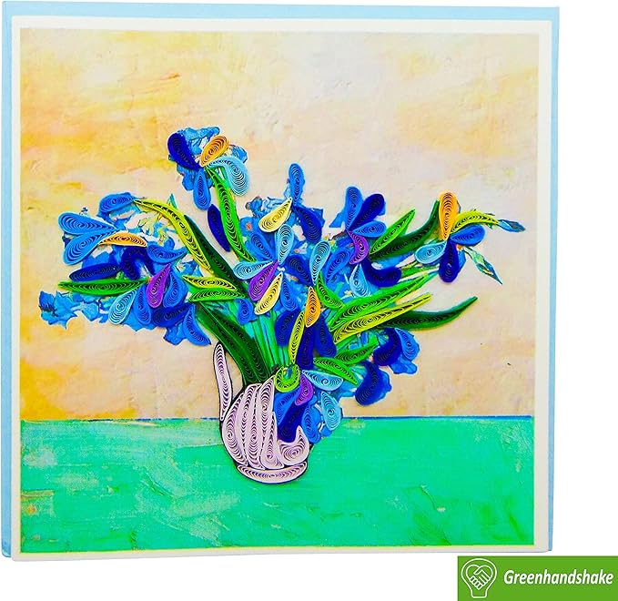 Van Gogh's Irises (1890) Quilling Art Greeting Card,Design Greeting Card for Birthday, Valentine's Day, Get Well, All Occasion. Framable Artwork for Art Lovers