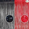 Foil Fringe Curtain Party Decorations - Black Red Metallic Tinsel Backdrop Party Steamers Curtains for Stranger/Boy/Men/Birthday/Prom/Bachelorette/Holidays Parties Decorations