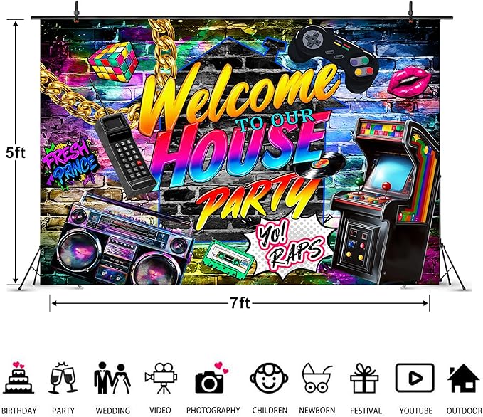 Imirell Hip Hop Graffiti Backdrop 7Wx5H Feet Retro Brick Wall Music Rock Punk 80s 90s House Party Photography Backgrounds Photo Shoot Decor Props Decoration Polyester Fabric