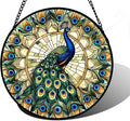 Stained Glass Window Hanging - Retro Peacock Decoration Suncatcher for Door Garden Home Bird Feather Sun Catchers Christmas Mother's Day Birthday Gifts for Women Men Mom Nana Friend 6.3 in