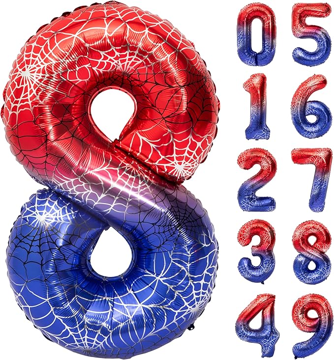 40 Inch Red and Blue Spider Theme Large Number 8 Balloon Giant Foil Birthday Balloons for Spider Theme Party Boy or Girl 8 th Birthday Wedding Anniversary Baby Shower Party Decorations