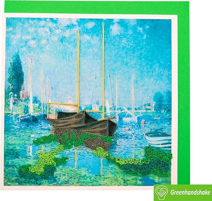 GREENHANDSHAKE The Boats at Argenteuil, 1875 by Claude Monet Quilling Art Greeting Card,Design Greeting Card for Birthday, Valentine's Day, Get Well, All Occasion. Framable Artwork for Art Lovers