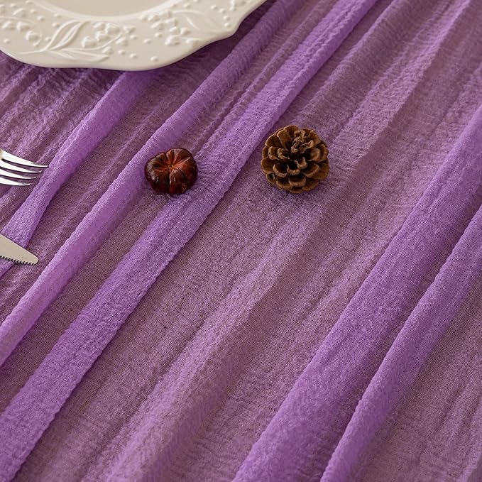 Keketoarrange 3pcs Spring Table Runner Lavender Gauze Rustic Boho Lilac Cheesecloth Grape Table Runner 120 Inch 10 FT for Wedding Baby Bridal Shower Birthday Party Long Sheer Easter Home Decorations
