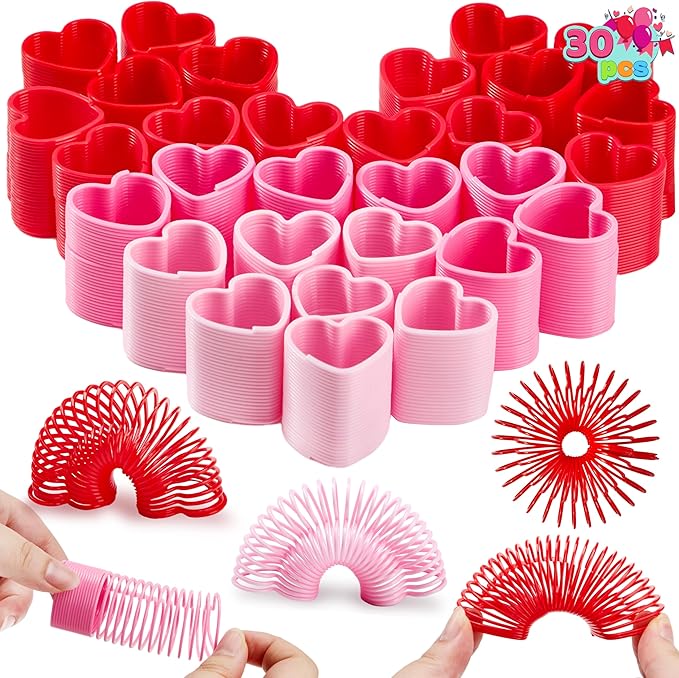 JOYIN 30 Packs Valentine’s Day Party Favors with Mini Springs Toys, Multi-Color Heart Coil Springs Toys, Stress Relief Fidget Toys for Kids Classroom Exchange, School Prize and Goodie Bag Stuffers