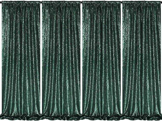 B-COOL Emerald Green Sequin Backdrop Curtains 4 Packs 2ftx8ft Sparkle Backdrop Fabric Glitter Backdrop for Party Ceremony Wedding Birthday Decoration