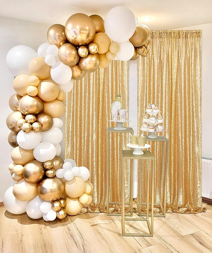 B-COOL Sequin Backdrop Gold Curtains 4 Panels 2ftx8ft Glitter Shimmer Fabric Sparkly Drapes for Background Wedding Banquet Party Decorations
