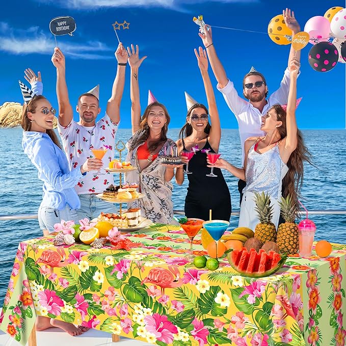 OHOME 2 Pack Luau Party Decorations - Plastic Tablecloth for Hawaiian Theme Party Decorations | Tropical Summer Beach Pool Birthday Backdrop Favors Supplies