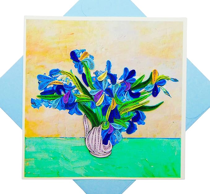 Van Gogh's Irises (1890) Quilling Art Greeting Card,Design Greeting Card for Birthday, Valentine's Day, Get Well, All Occasion. Framable Artwork for Art Lovers