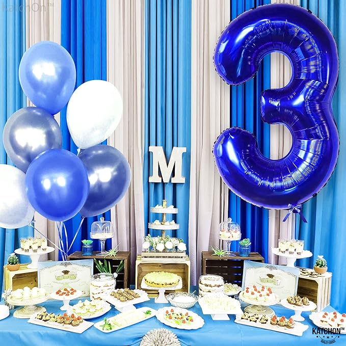 KatchOn, Giant Royal Blue Number 3 Balloon - 40 Inch | Navy Blue 3 Balloon Number | Construction Balloons 3rd Birthday Decorations for Boys | Anniversary Decorations