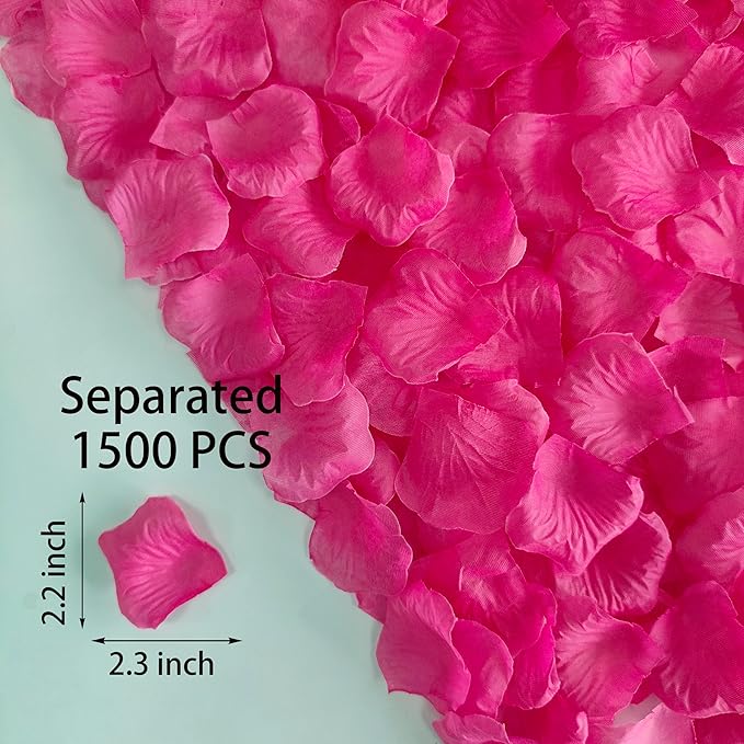 Pre-Separated 1500 Pcs Artificial Pink Rose Petals for Romantic Night,Faux Hot Pink Flower Petals for Flower Girl,Weddings,Valentine Day,Party,Romantic Decoration(Ready-to-use)