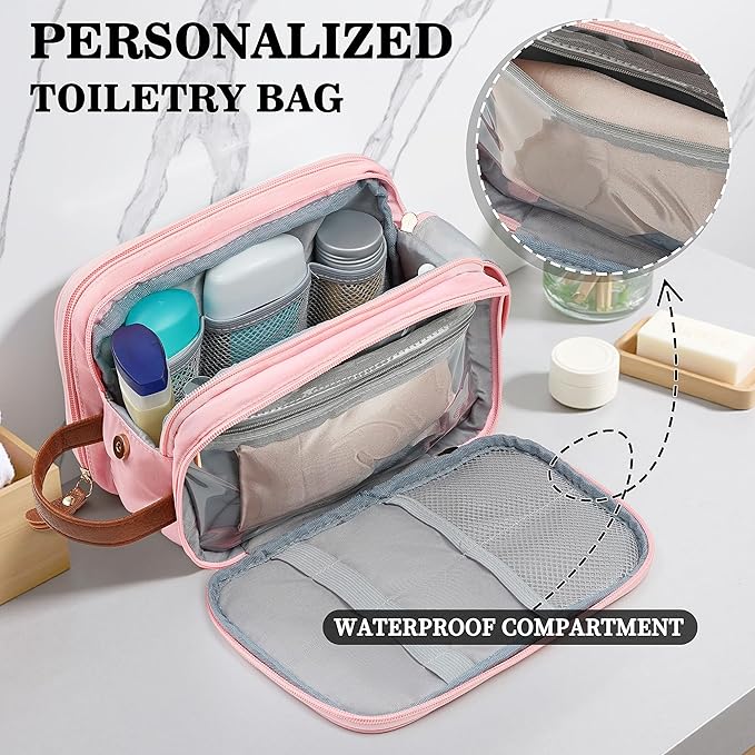 YOOLIFE Travel Toiletry Bag Makeup Bag - Travel Toiletry Bags for Women, Portable Toiletries Bags, Personalized Birthday Gifts for Women Her Friend Letter J Pink