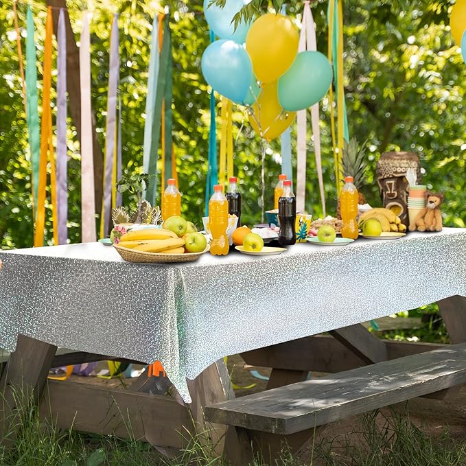 Royal Blue & Silver Holographic Party Tablecloth 40" x 108" Iridescence Plastic Table Cloth Blue White Table Covers for Graduation 4th of July Princess Birthday Winter Christmas Party Decoration
