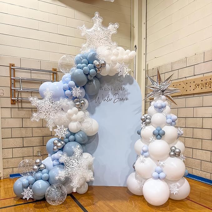 Baby Blue White Winter Wonderland Balloons, 60PCS Dusty Blue and White Metallic Silver Snowflakes Balloons for Ice Snow Wonderland Wedding Birthday Baby Shower Christmas New Year’s Party Decorations
