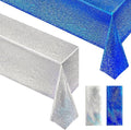 Royal Blue & Silver Holographic Party Tablecloth 40" x 108" Iridescence Plastic Table Cloth Blue White Table Covers for Graduation 4th of July Princess Birthday Winter Christmas Party Decoration