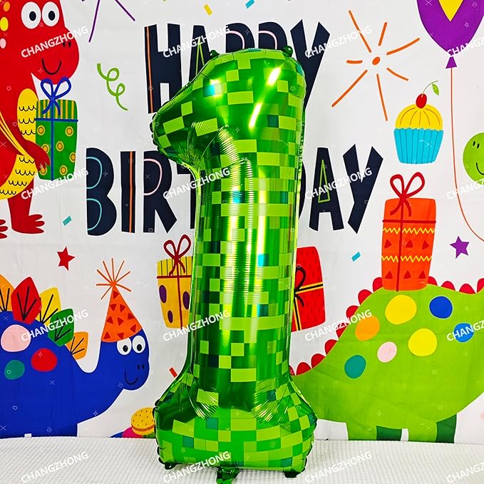 40 inch giant Green pixel miner game number 7 balloon Large mining theme foil balloon 0-9 Suitable for pixel game parties children's birthdays party anniversary celebrations baby shower decoration
