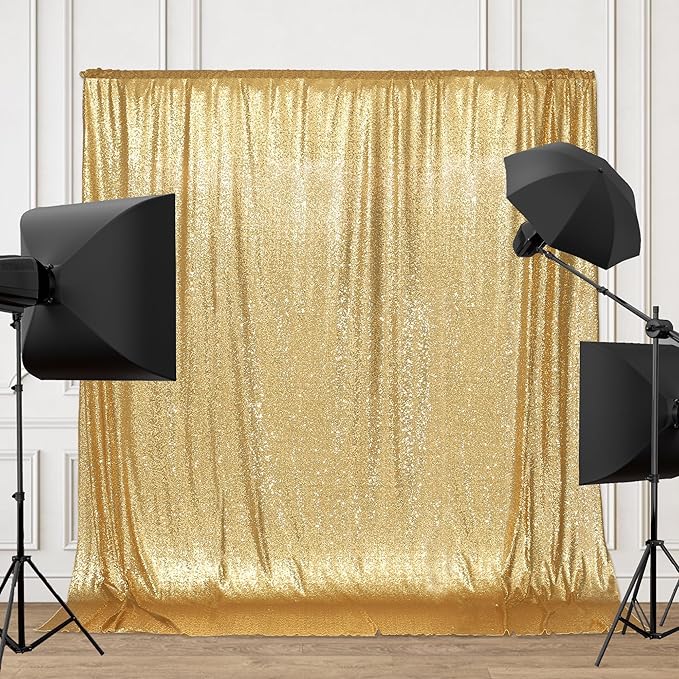 PartyDelight Gold Sequin Backdrop 6x6ft High-Density 3mm Sparkly Photo Background Back Drop Glitter Drape for Wedding, Birthday, and Holiday Party Decorations