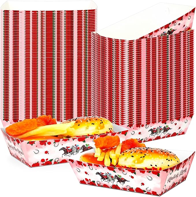 100 PCS Derby Paper Food Trays, Large Capacity Snack Trays Derby Decorations, Run for The Roses Disposable Plates, Kentucky Horse Themed Party Decorations for Table Decor Supplies