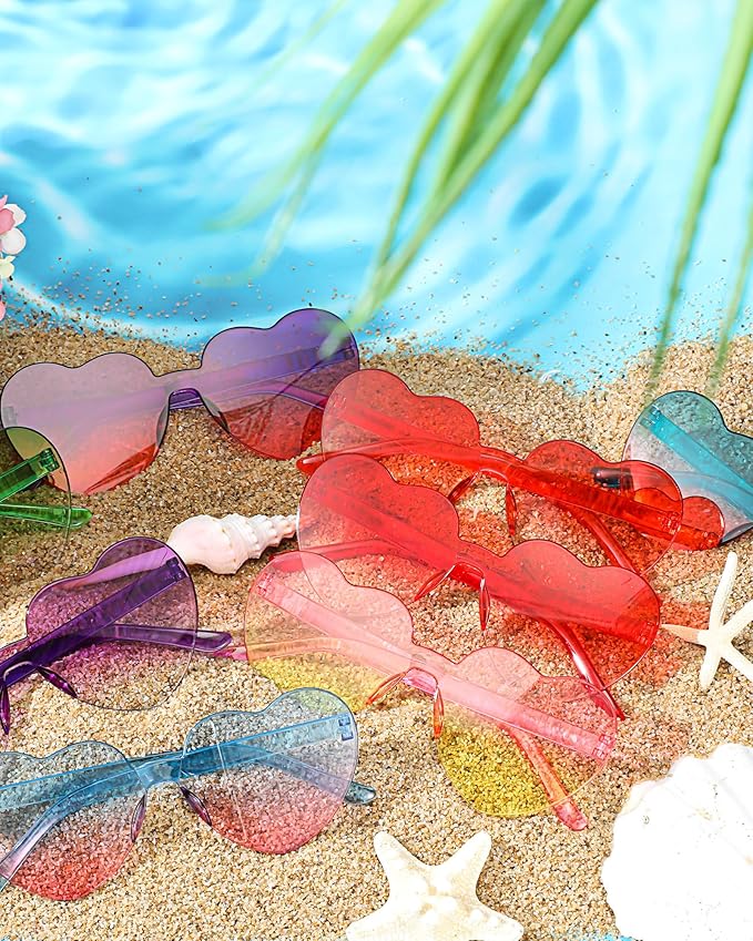 Photect 12 Pair Heart Shaped Sunglasses Neon Color Transparent Heart Glasses for Women Party Favor