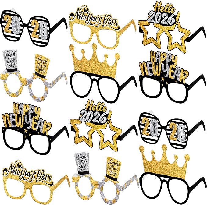 KatchOn, 2026 Glasses New Years - Pack of 12 | NYE Photo Booth Props, New Years Eve Party Supplies 2026 | 2026 New Years Glasses, New Years Decorations 2026 | New Years Photo Booth Props