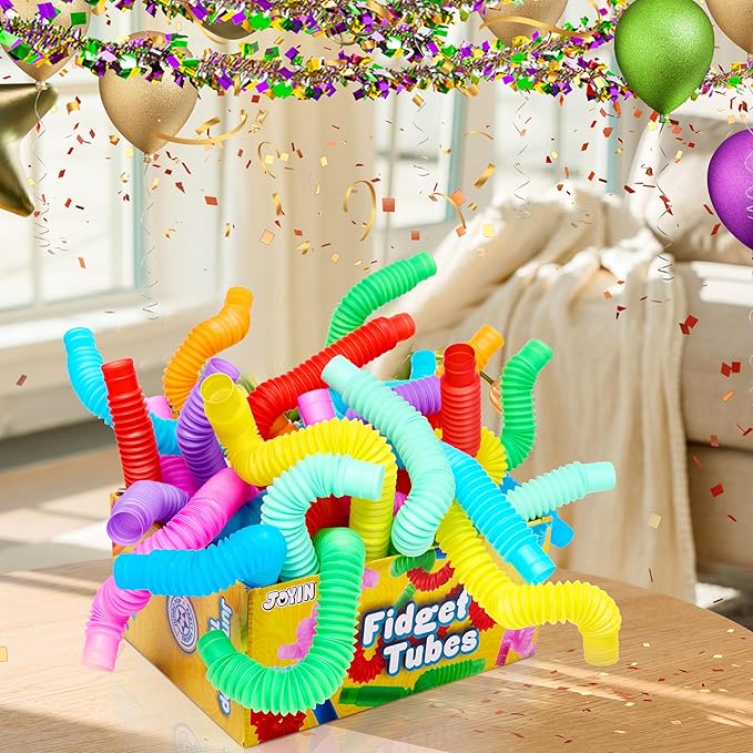 JOYIN 9 Pack Pop Tubes, Sensory Toys (Large) Fidget Toys Party Favors - 9 Colors, Creativity Learning & Fun for Toddler Kids - Perfect for Party, Goodie Bags Stuffers, Classroom School Reward