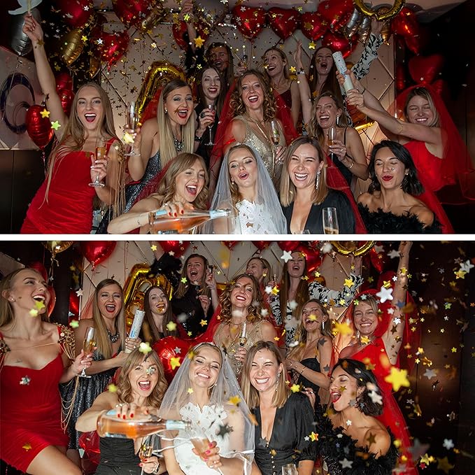 PrimePure Confetti Cannon Party Poppers - Gold Star Confetti Poppers - 6 Pack - Gold Glitter Stars Party Cannon Pop Gun for Birthday, Wedding, Graduation, Celebration, Events, Pranks