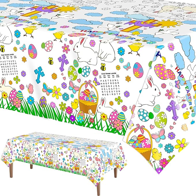 Easter Coloring Tablecloth for Kids,Giant Coloring Poster Table Cover for Home Classroom Coloring Craft Activities Easter Party Decorations Supplies,54x108 Inch