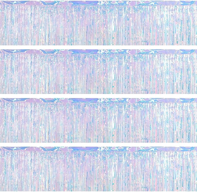4 Packs Foil Fringe Garland Tinsel Streamers Shiny Wall Hanging Birthday Banner Backdrop for Graduation Wedding Anniversary Celebration Happy Birthday Party Decorations Iridescent