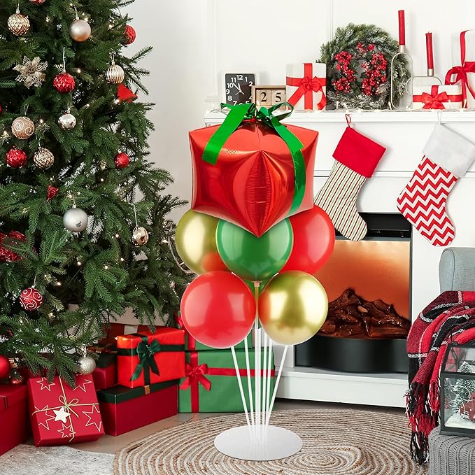 6 Set Christmas Balloon Table Centerpiece kit with Gift Box Santa Claus Foil Balloon Centerpiece Balloon Centerpiece for Tables Balloon Holder Decoration for Xmas Holiday Birthday Party New Year Decor