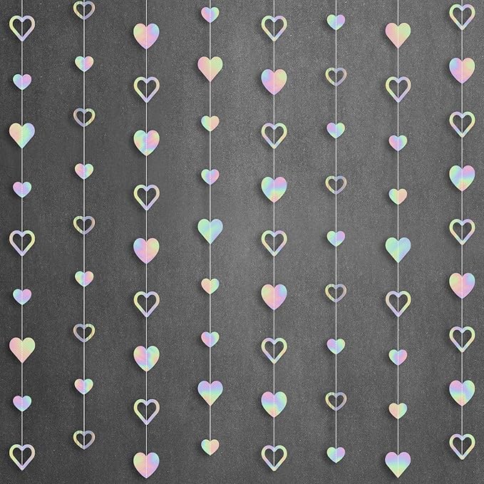 KatchOn, Iridescent Hanging Heart Garland - 6.5 Feet, Pack of 7, No DIY | Heart Banner Garland for Bridal Shower Decorations | Heart Streamers for Bachelorette Party Decorations
