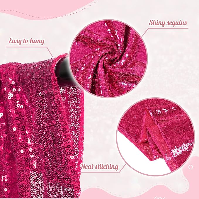 PartyDelight Hot Pink Sequin Backdrop 10x10ft - High Density 3mm Shimmer Sequin Background with 4-Inch Rod Pocket, Sparkly Photography Curtain for Stage, Gala & Large Event Decoration