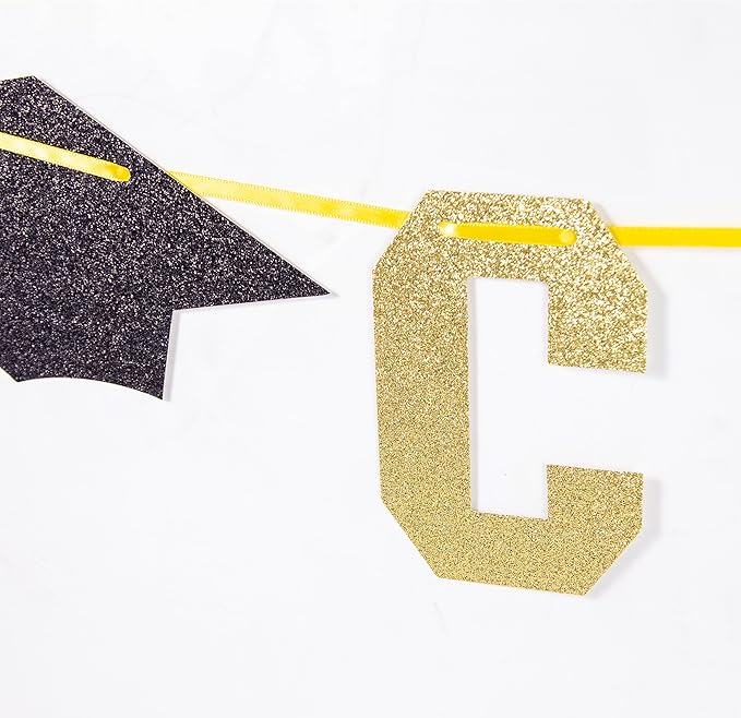 Class of 2026 Graduation Theme Party Decoration Banner, Gold Congrats Grad Banner, Black Glitter Graduation Banner, 2026 Black Congratulations Grad Party Decorations