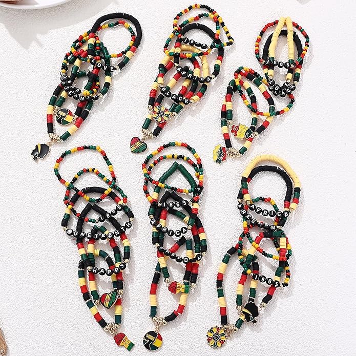 Cooluckday 36 Pcs Holiday Heishi Surfer Bracelets for Women Bulk Easter Mother's Day Christmas St. Patrick's Day Mardi Gras Bracelet Stackable Stretch Friendship Bracelets Set