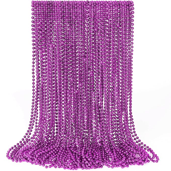 30PCS Mardi Gras Beads, Purple Beads Necklace Bulk Party Favors, 33" Necklaces Festival Parade Throw Accessories, Halloween Mardi Gras Wedding School Activities Celebrations Decorations