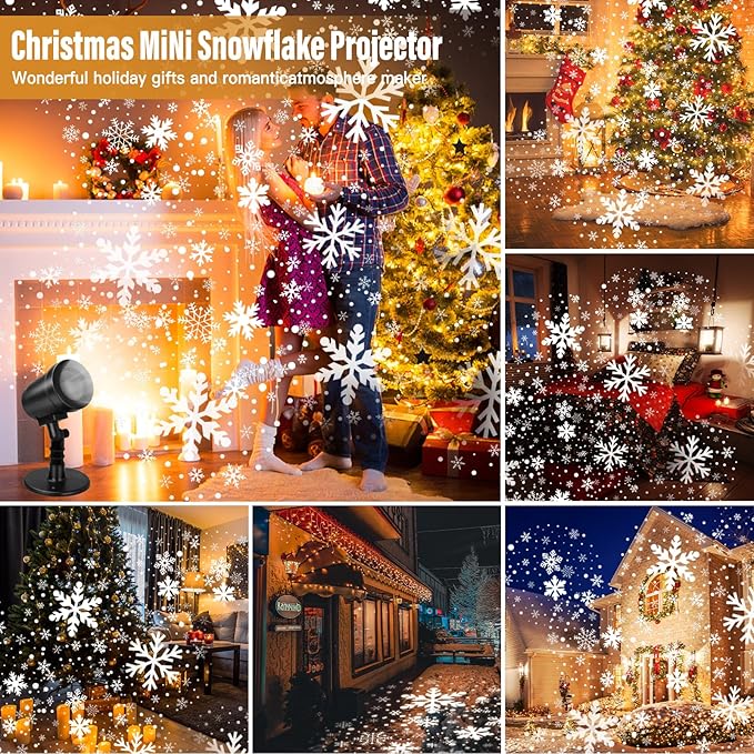 Snowflake Projector Lights Outdoor Waterproof, Snow Holiday Projector Lights, 360°Roating LED Snowflake Light, Snowflake Decoration for House, Yard, Wall, Outside and Indoors