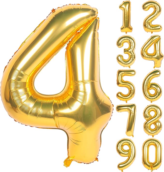 40 Inch Large Gold Number Balloons 4 Aluminum Foil Mylar Big Number Balloons 0-9 Suitable for Gold Birthday Parties, Weddings and Anniversary Photography