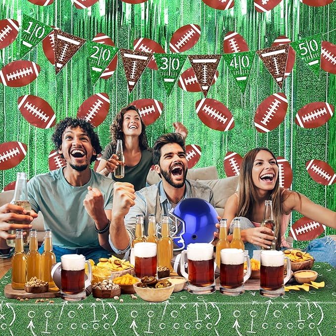 MYUPDALIN 2 Pack Football Party Decorations Football Birthday Decorations Foil Fringe Curtain Backdrop Decorations Photo Props