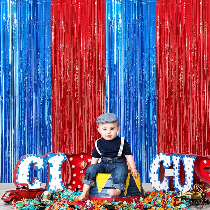 KatchOn Xtralarge Streamers - Red & Blue, 8x3.2 Feet | Fringe Curtain, Party & Carnival Decorations - Circus Theme
