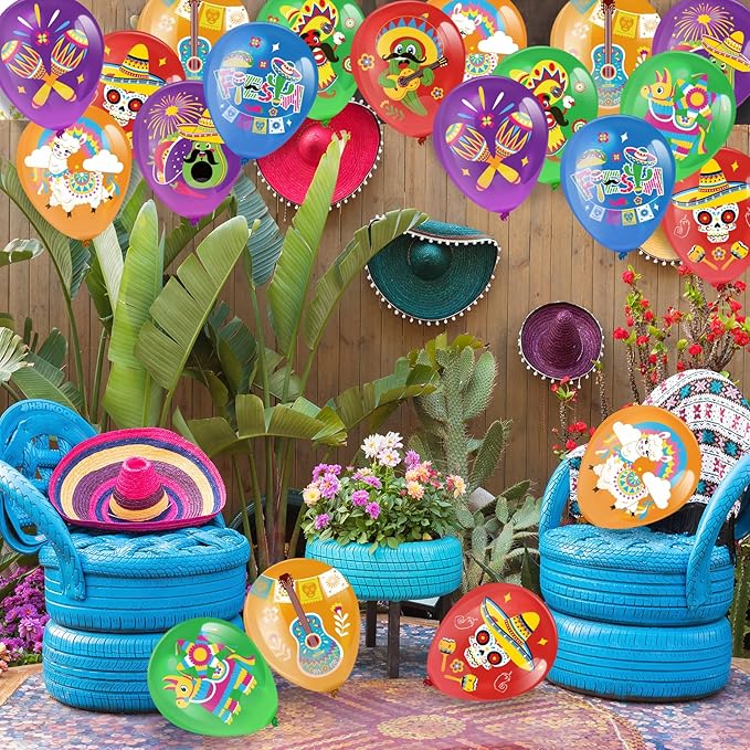 HOWAF 36pcs Mexican Fiesta Party Balloons,Cinco De Mayo Latex Balloons for Taco Bout A Party Decorations,Taco Party Balloons for Mexican Carnivals Festivals Wedding Birthday Baby Shower Supplies