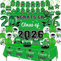 Graduation Decorations 2026, Class of 2026 Backdrop, Banner, 2026 Foil Balloons, Tablecloth, Hanging Swirls, Honeycomb Centerpieces, Party Supplies Decorations Set for College (GREEN)