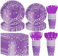 Purple Plates and Napkins Party Supplies - Decorations Tableware, Paper Plate, Napkin, Cup, Disposable Cutlery, Glitter Bridal Shower Birthday Table Decorations | Serve 24