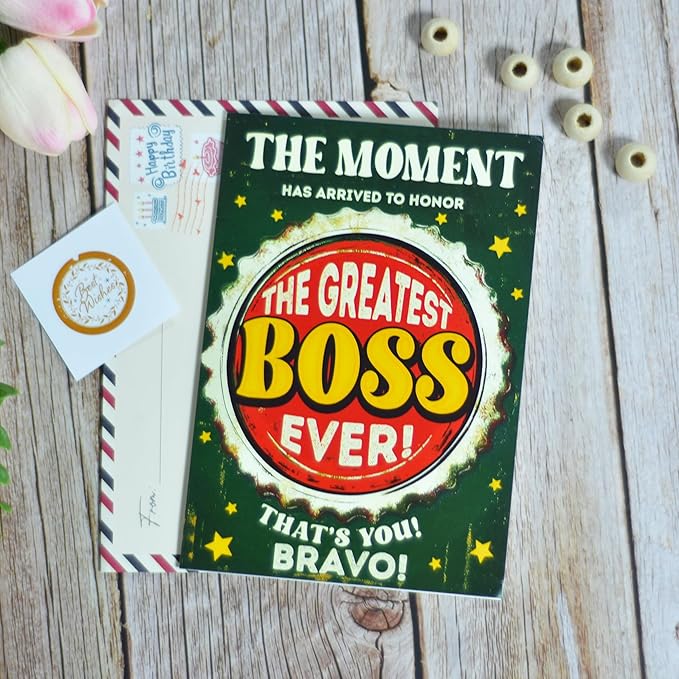 Boss Birthday Card, Birthday Card for Boss with Seal and Envelope, Bosses Birthday Gifts