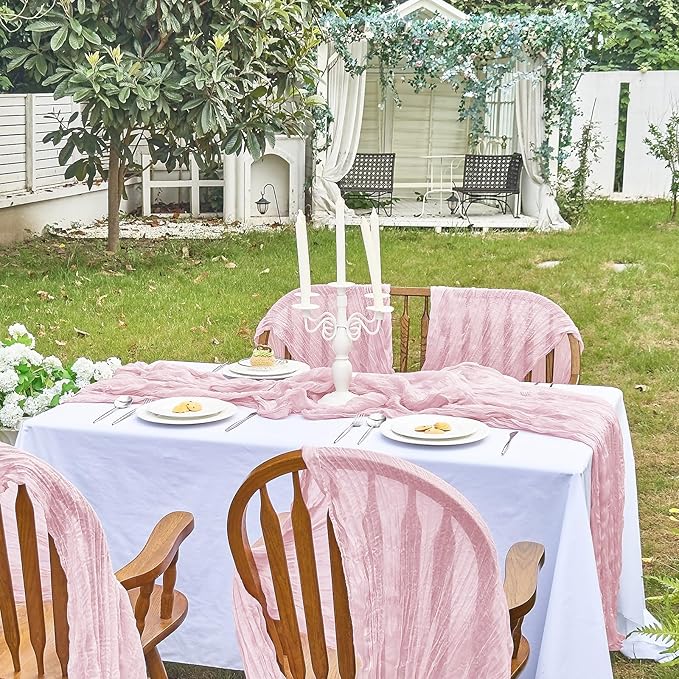 IVAPUPU 2 Pcs Cheesecloth Table Runner - 10ft Pink Easter Spring Boho Gauze Cheese Cloth Table Runners for Baby Shower Decoration Wedding Party Summer Garden Decor